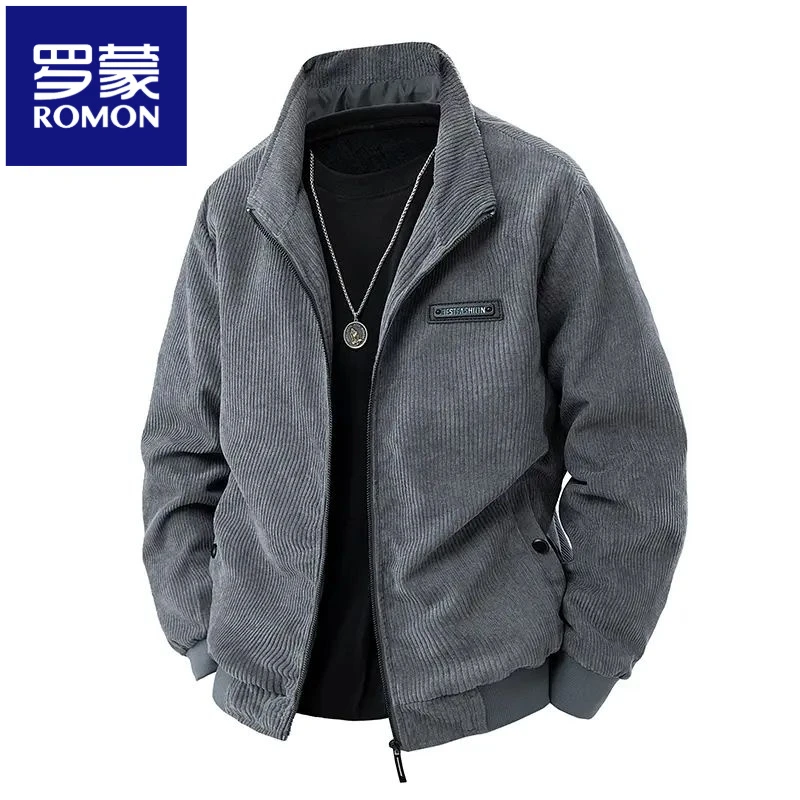 罗蒙灯芯绒行政夹克男士痞帅男款港风灰色外套男装爆款2025新款