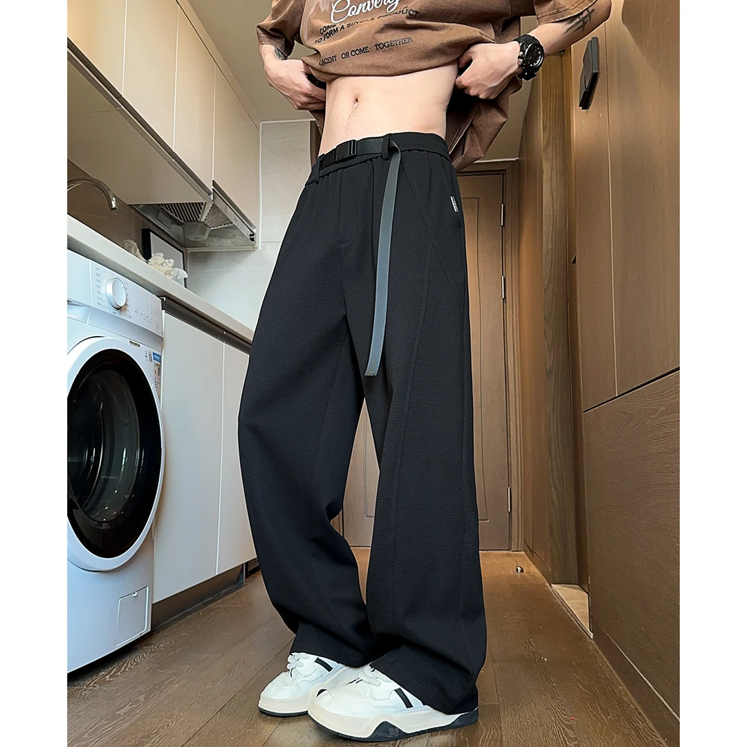 休闲裤男秋季新款美式潮牌时尚弯刀裤宽松直筒垂感卫裤运动长裤子