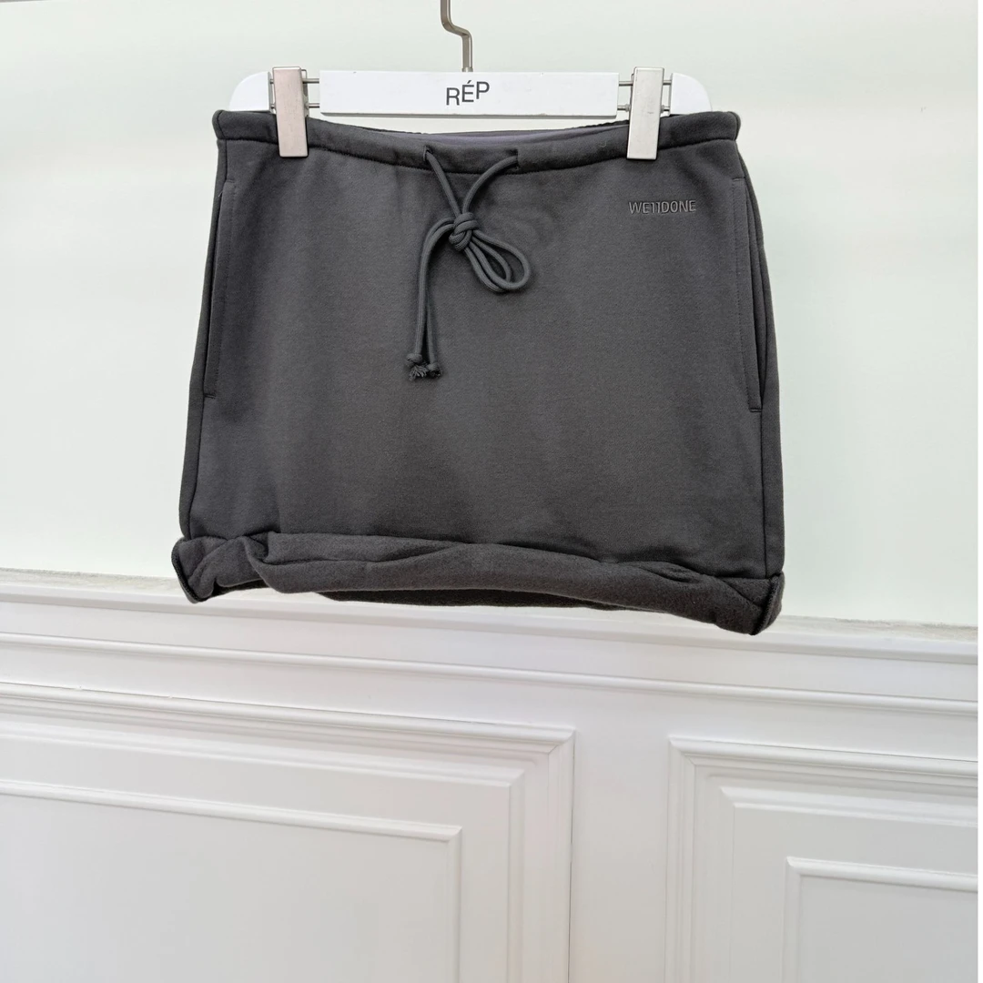 REP-WE11DONE设计师品牌炭灰色女士分层卷边裙 25FW新品