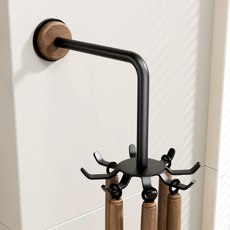 胡桃木厨房八爪旋转挂钩多功能勺子锅铲收纳架子厨具置物架免打孔