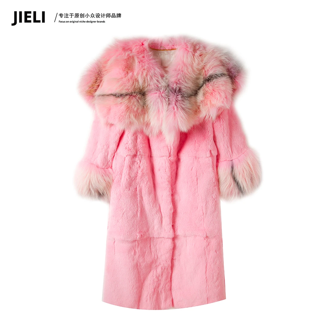 JIE LI/街力 人造皮草 原创小众设计师时尚气质粉色大衣女W1868