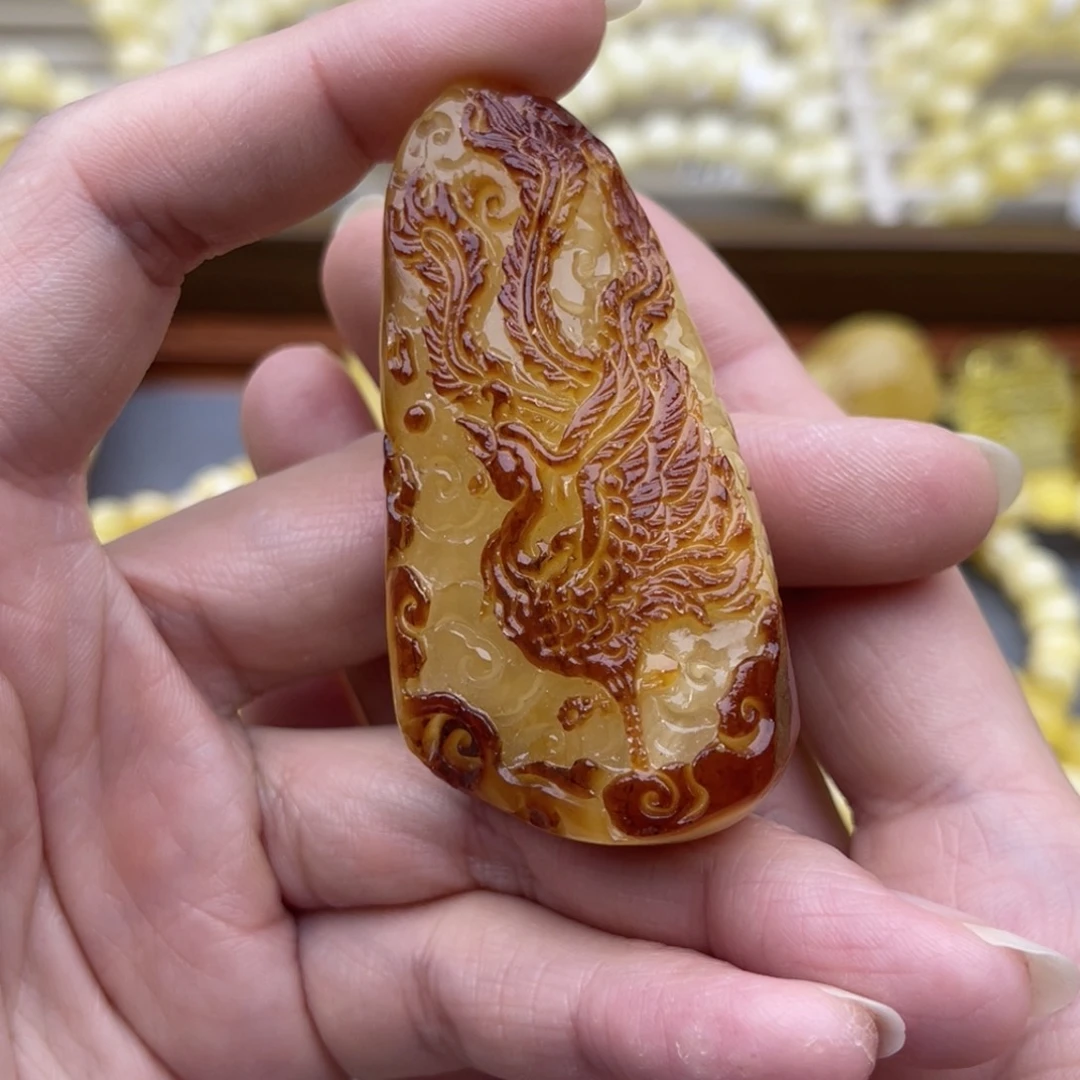 裸石琥珀未镶嵌蜜蜡雕刻凤凰鸽