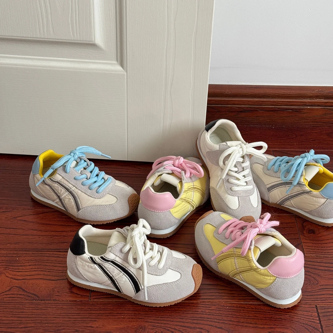 2025春夏新款儿童马卡龙色运动鞋男女童复古舒适德训鞋学生休闲鞋