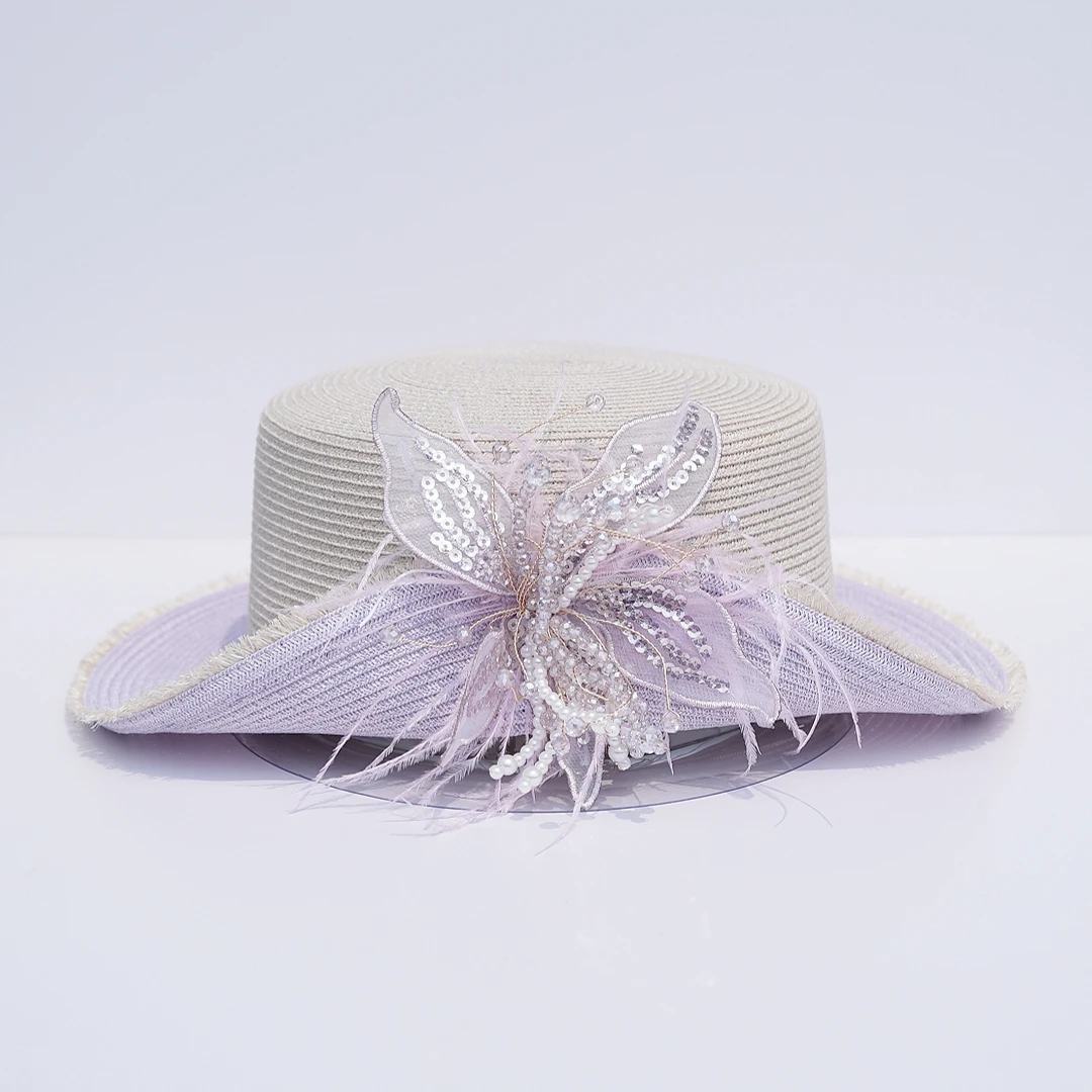 8147夏季新款千金风蝴蝶结优雅礼帽遮阳帽帽子蕾丝时尚百搭女士