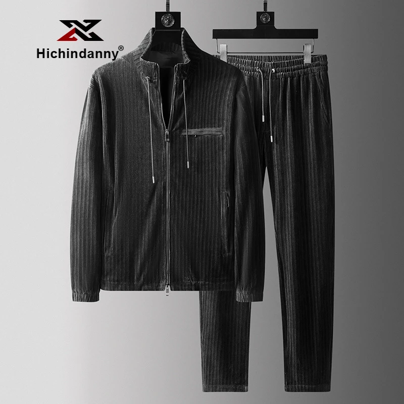 HICHIN立领夹克运动套装男士秋冬条绒面料运动服外套时尚两件套