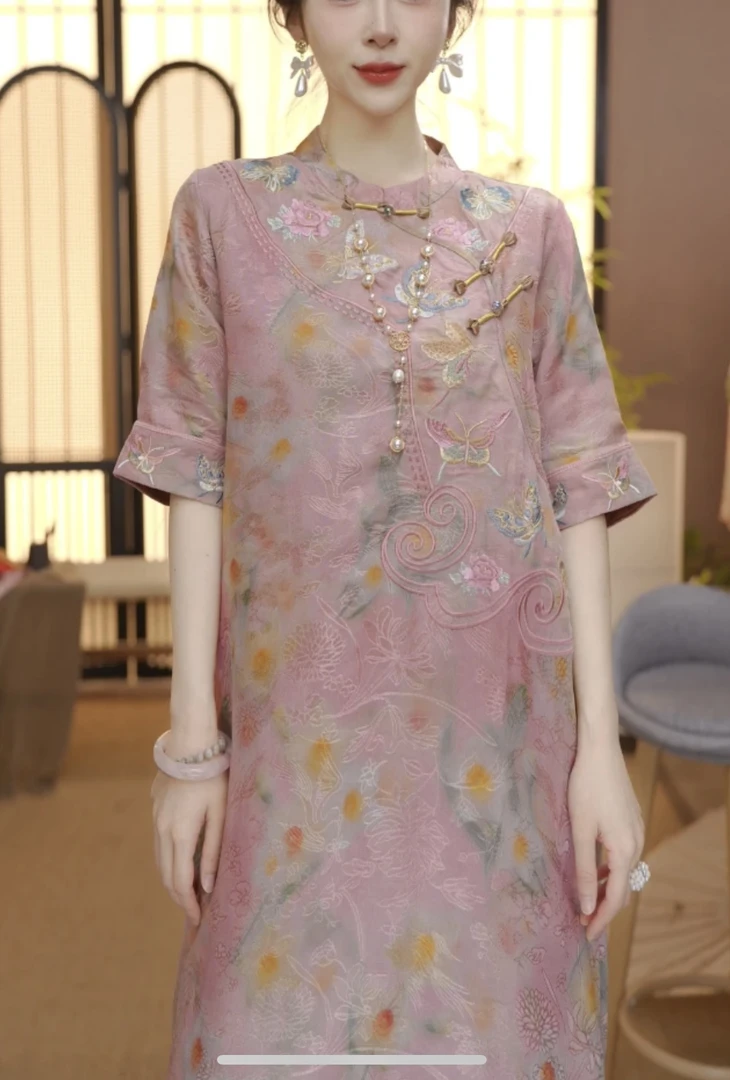 池中蝶-新中式国风重工刺绣高档气质盘扣国风时尚潮流连衣裙098