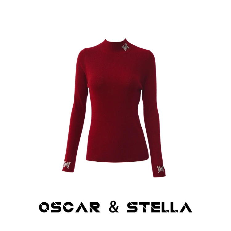 Oscar/Stella【化蝶】美丽诺羊毛蝴蝶烫钻绵羊毛高弹塑形打底衫8441