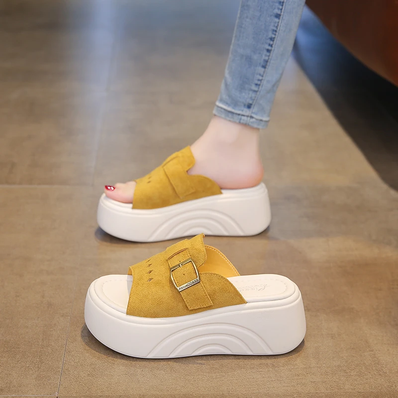 网红拖鞋女夏外穿2025新款百搭洋气搭裙子厚底增高松糕一字凉拖鞋