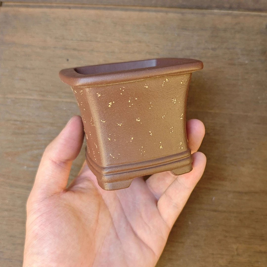 【内长7cm内高6cm】老紫泥铺砂撒金四方紫砂花盆