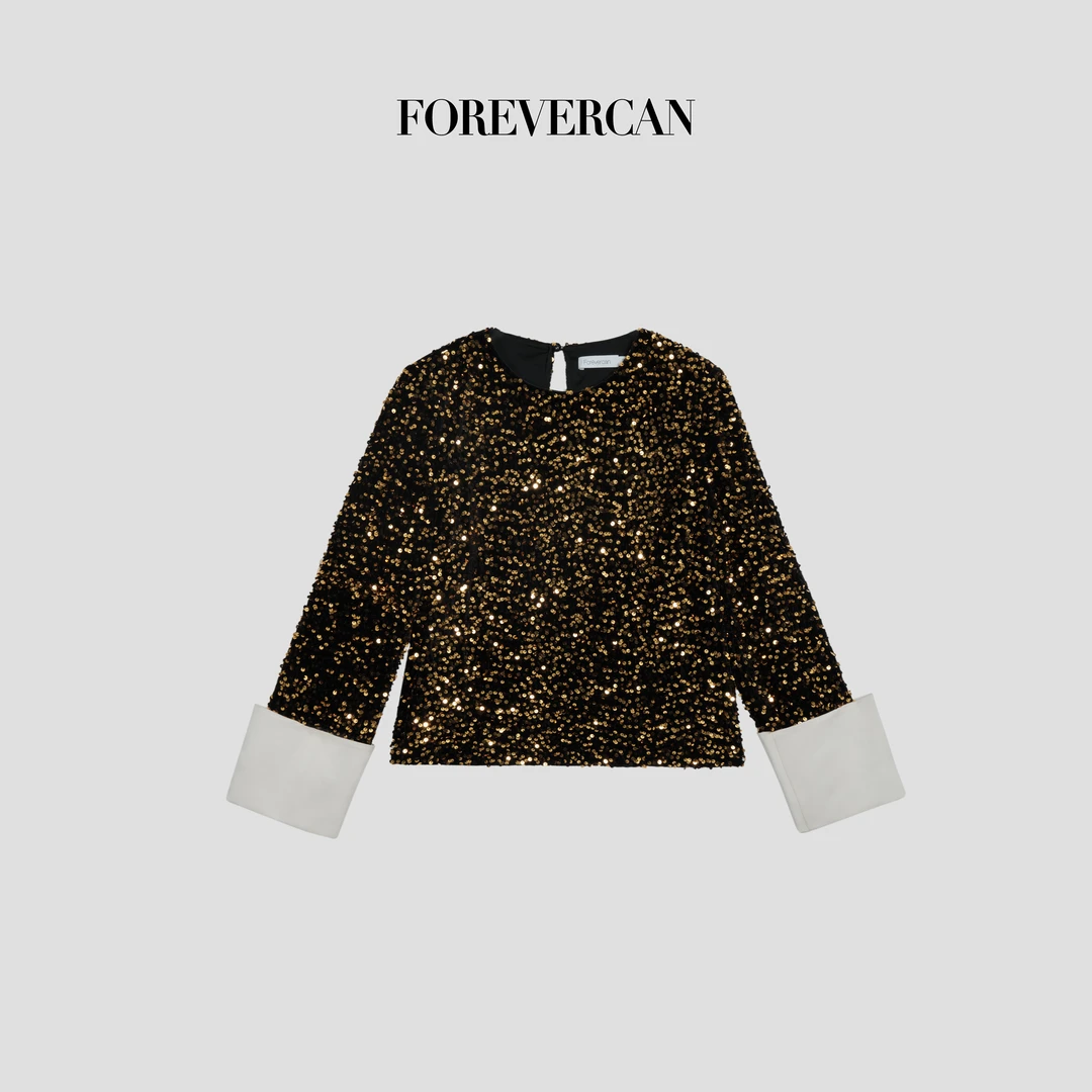 FOREVERCAN“浮光跃金”LM立体亮片缎光丝绒上衣 ST20877