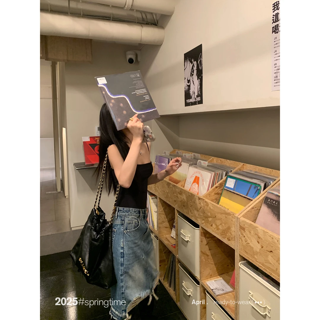 SUNONEONE 重工下摆毛须牛仔半身裙女夏磨白拼接包臀短裙H0667Q