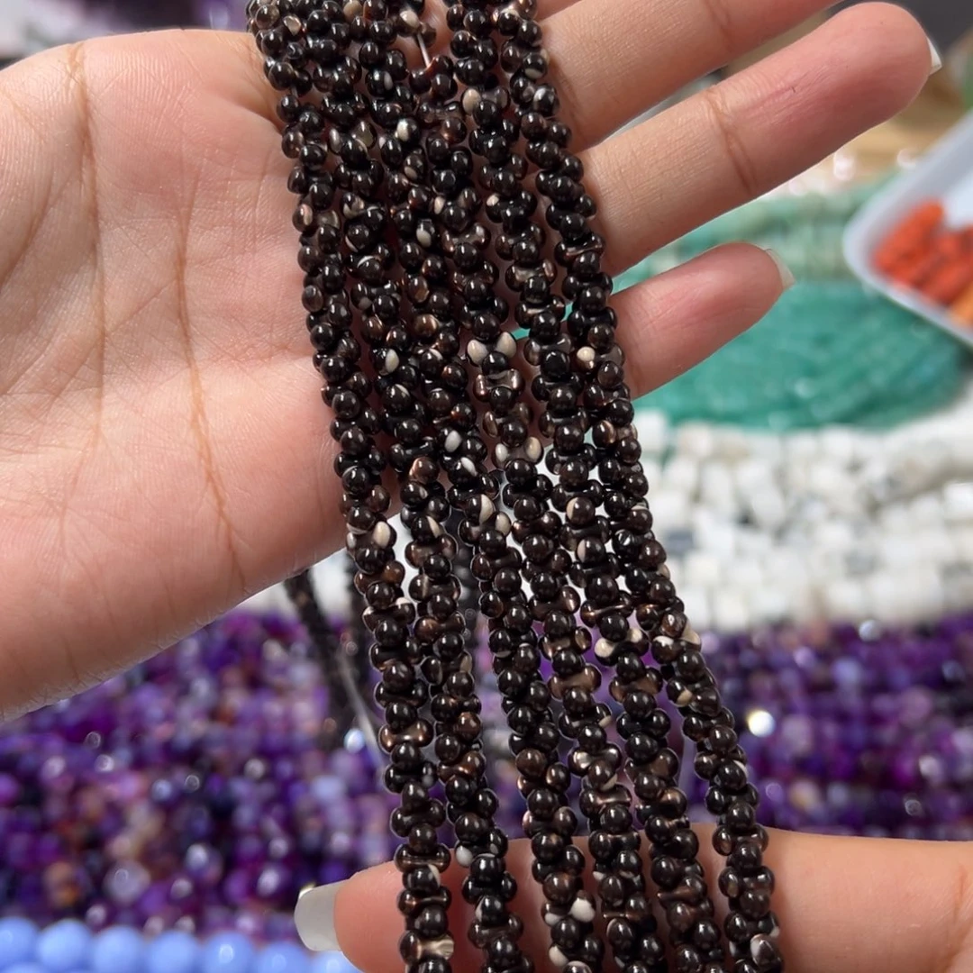 玛瑙/玉髓合金珠宝半成品Y261黑金贝一条