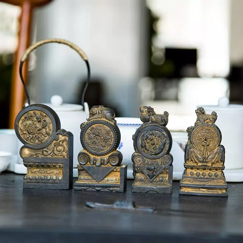 铸铁国风抱鼓石门墩创意桌面好看摆件复古装饰造景摆设茶宠工艺品