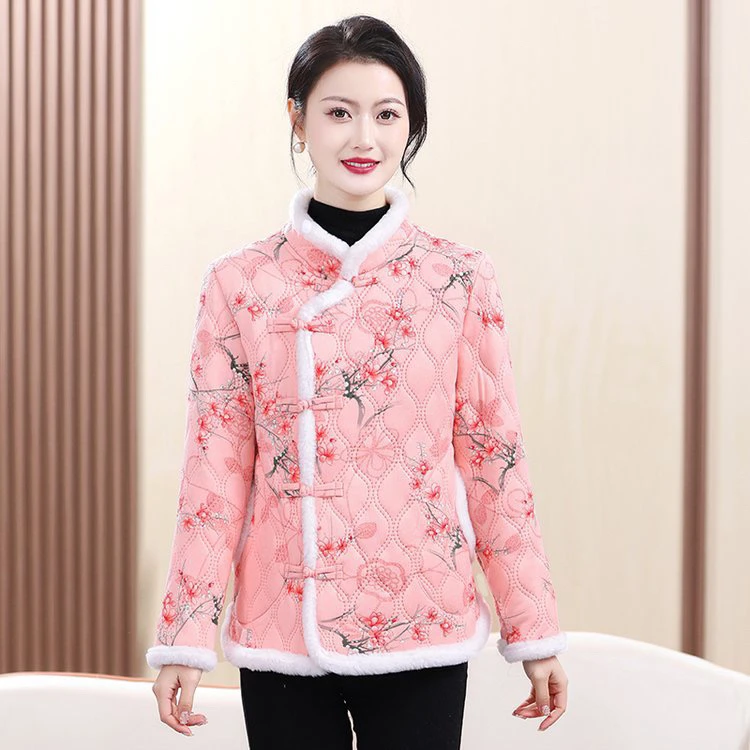 棉服妈妈民族冬季棉袄新款加绒加厚保暖碎花网红复古国风棉衣外套