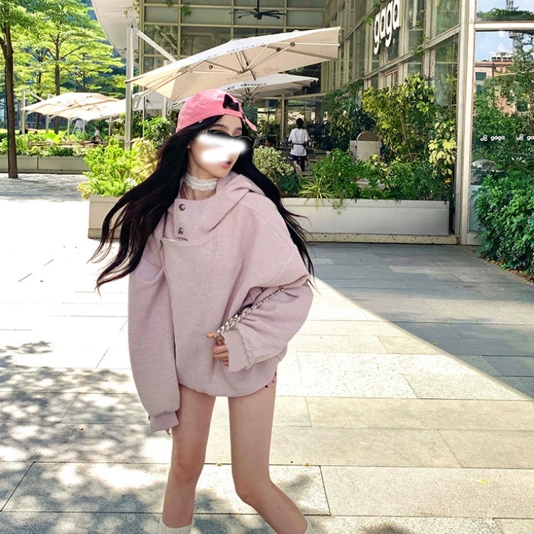 圣马丁周末 美式复古气质连帽卫衣外套女设计感宽松休闲加绒上衣