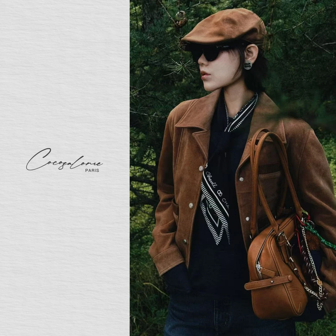 韩彬彬"莫吉托"设计师款天然羊皮针织拼接可盐可甜显高皮衣2276-1