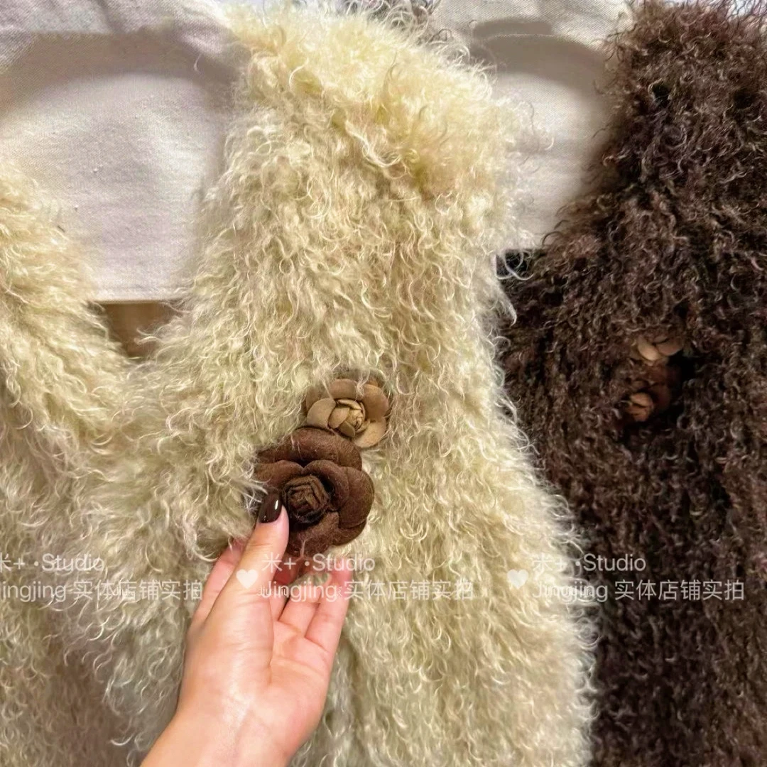 人造皮草 米+【配胸花】人造毛卷卷毛皮草好看百搭皮草马甲