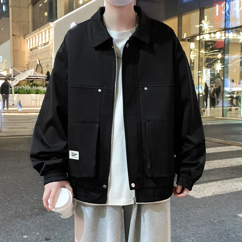 大码外套男秋冬季加肥加大工装夹克潮胖人宽松男装加绒加厚上衣