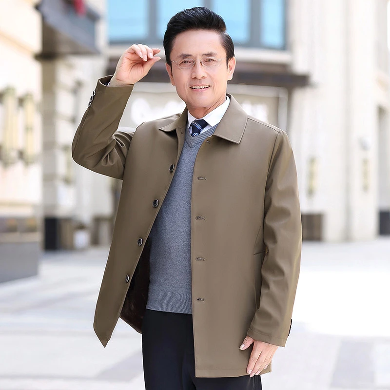 休闲夹克外套男士中老年中年翻领上衣男装春秋季薄款宽松中长款