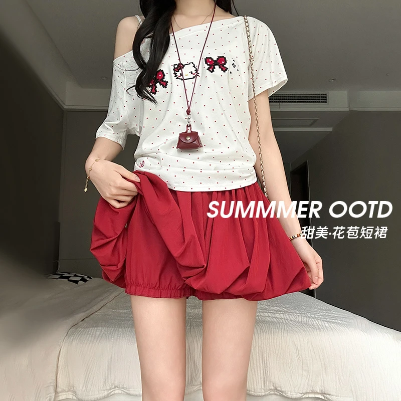 冰丝花苞裙裤女2025夏薄款高腰防走光休闲小个子宽松韩版短裤