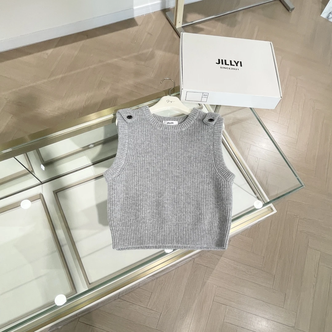 jillyi【白芷暮云】灰色圆领休闲风简约百搭针织马甲