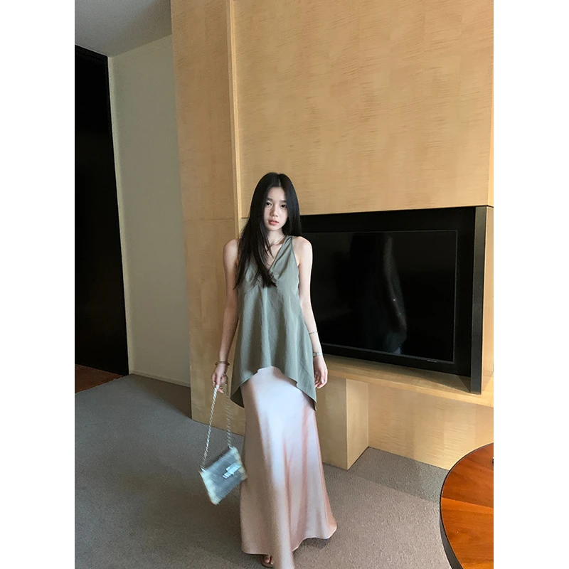 王少女的店 粉色缎面a字半身裙春夏季百搭时尚长裙子 B32535S52