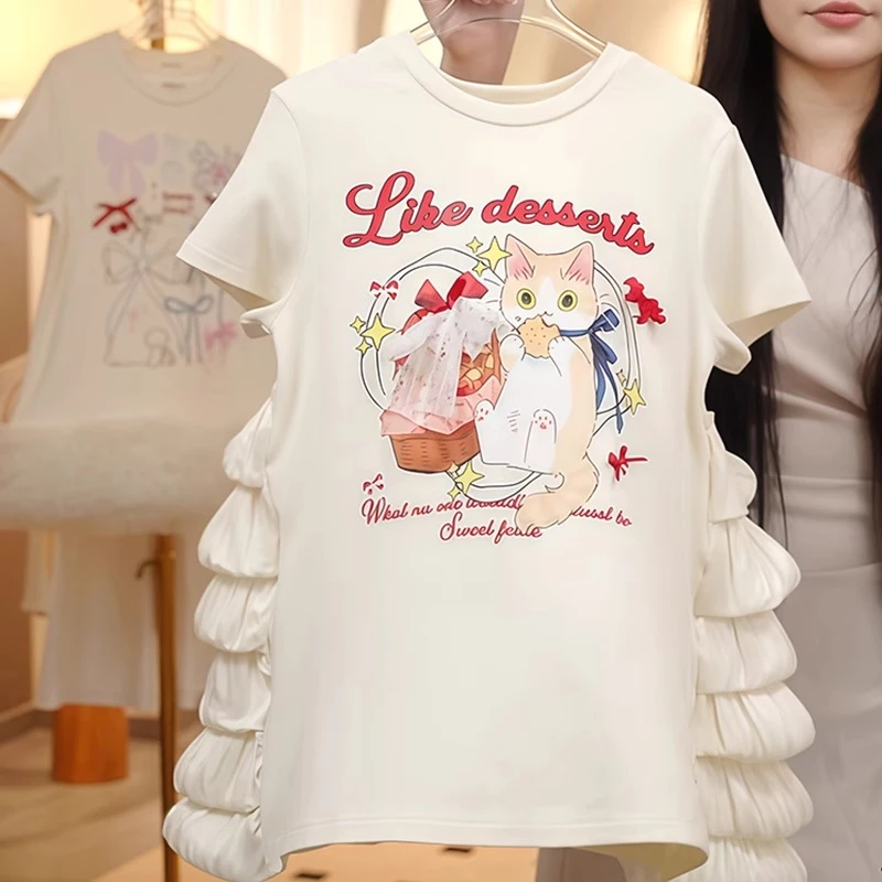 女童中长款T恤裙夏季2025新款洋气小女孩蛋糕裙子女孩甜美短袖潮