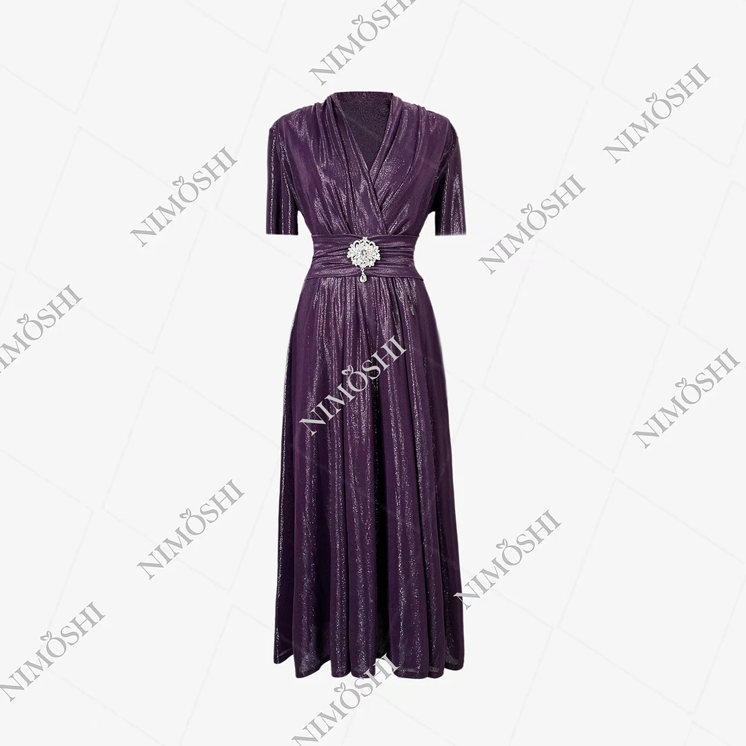 NIMðSHI莎莎法式韵味V领高贵优雅束腰百褶裙气质显瘦连衣裙Q1330