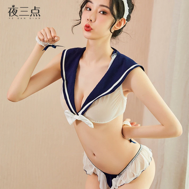 睡衣套装小胸包臀薄款女士日系纯欲空姐女装服装甜美睡衣蕾丝边