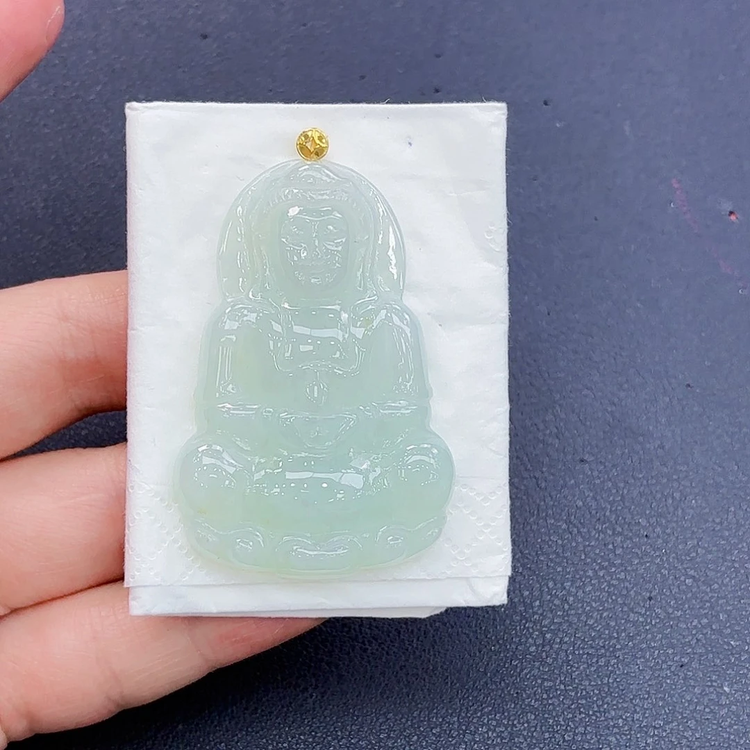 翡翠18K金镶嵌颈饰精品•观音吊坠