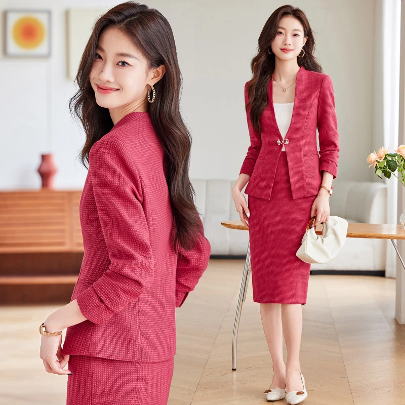 红色西装套装女春秋2025新款小个子西服面试正装大学生职业装套裙