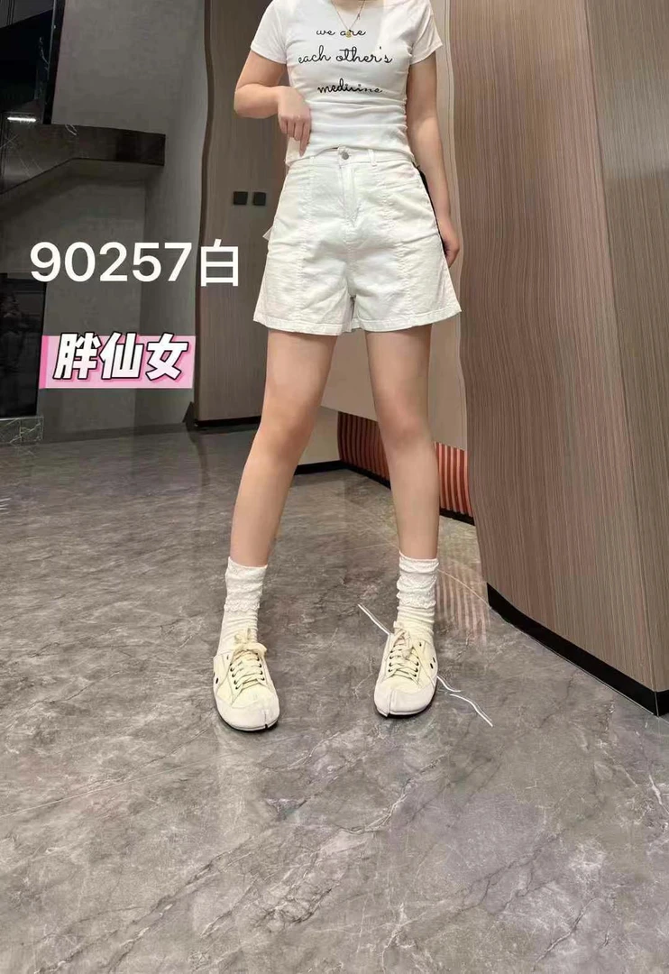 130-200斤四分牛仔裤高腰常规款夏季短裤热90257