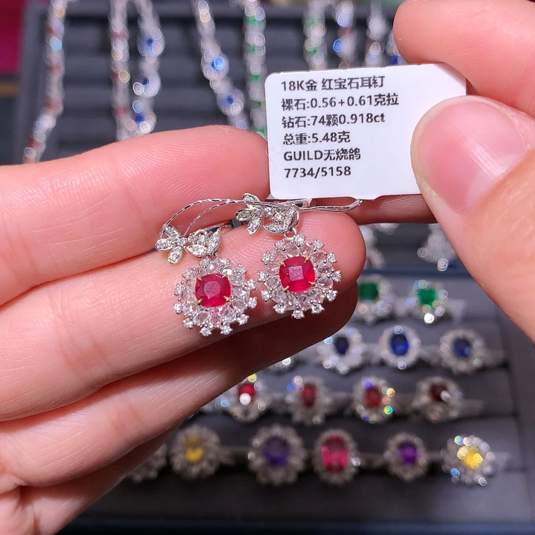 【闪购商品】红宝石耳钉18K金镶嵌
