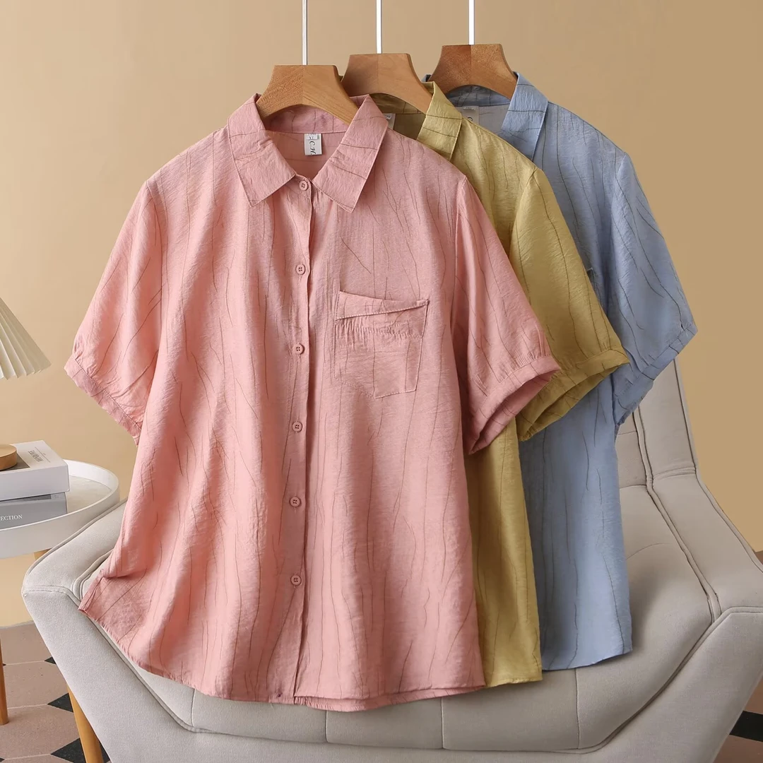 2025夏季新款女士大码翻领衬衫120-200宽松显瘦遮肉休闲时尚百搭