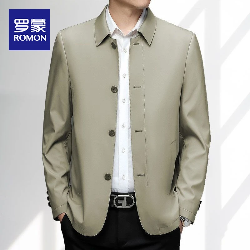 罗蒙秋季新款爸爸装翻领外套中年男士行政夹克衫商务休闲上衣男款