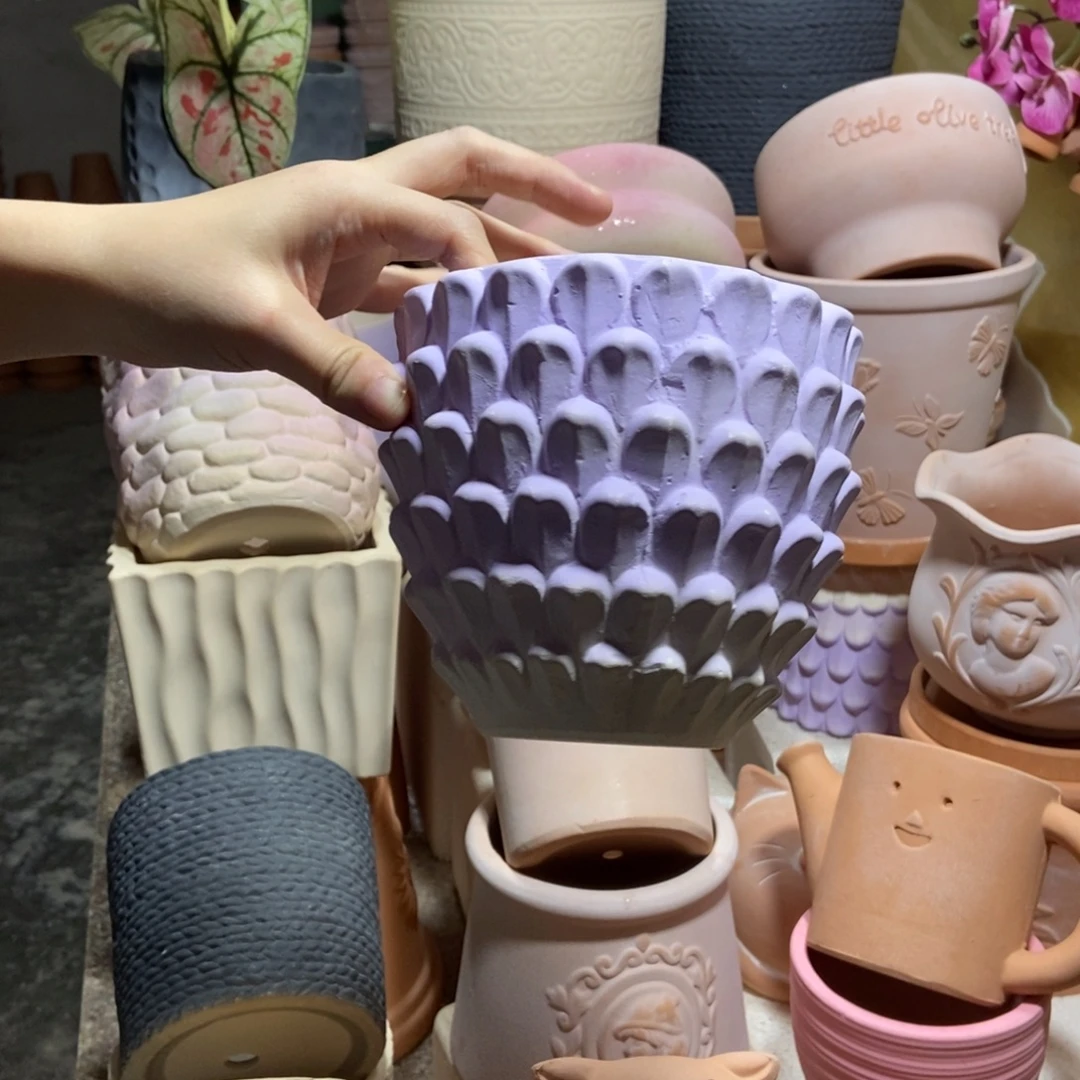 14×13紫色重花瓣 粗陶1个