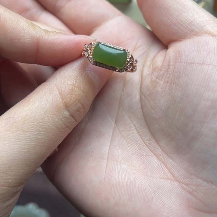 和田玉（碧玉）银S925镶嵌戒指