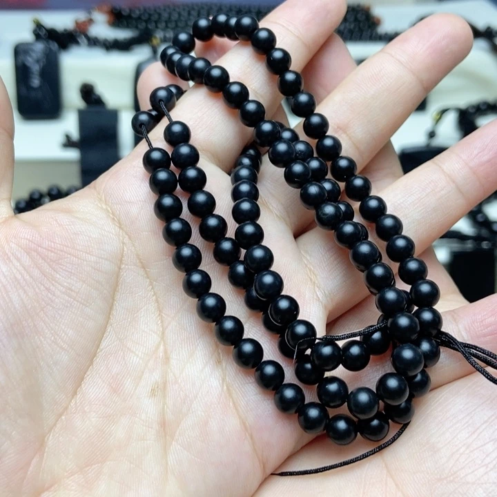 未镶嵌手链和田玉（墨玉）卡6 108项链 亚光