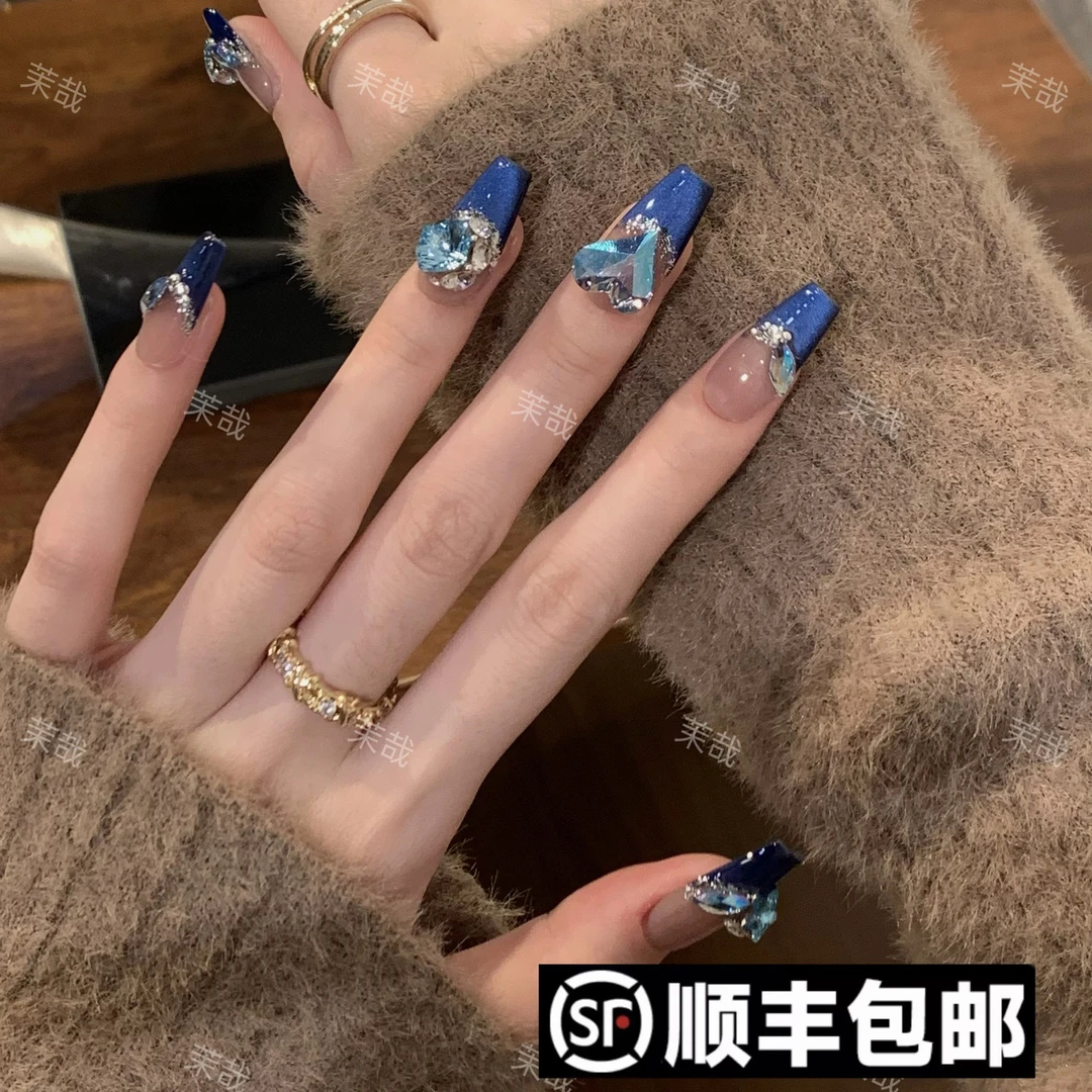 茉哉KK专属【施家全华钻/蓝色妖姬】纯手工定制拆卸穿戴甲A3355