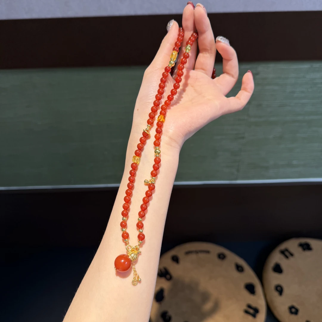 E*赤砂金葫芦*天然红玛瑙蜜蜡项链 多样性发其一