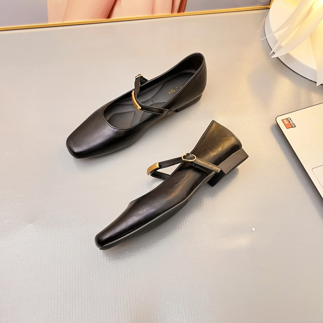 气质鞋子春季时尚百搭通勤皮鞋浅口乐福鞋法式复古方头高级感女鞋