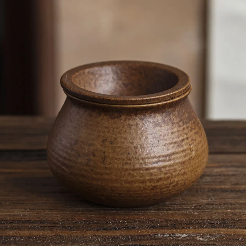 【遇见】酱釉-手拉纹建水(不鎏银)-220CC（Q0964）