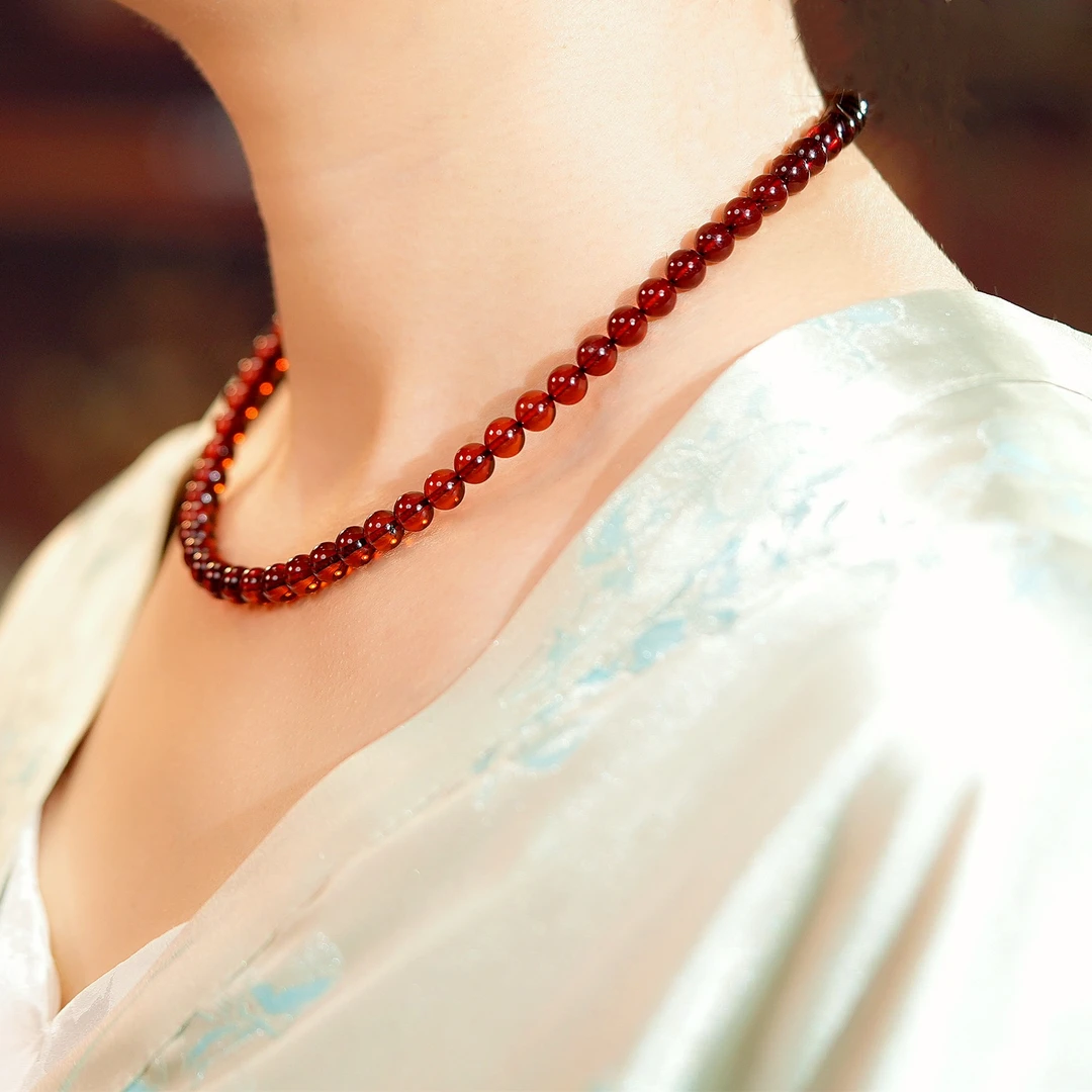 SY血珀妈妈链7+天然缅甸琥珀项链锁骨链45cm品质珠宝欧若风