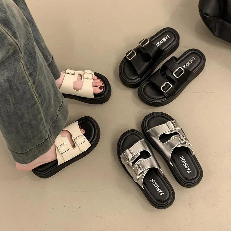 2025夏季新款网红复古休闲拖鞋女外穿厚底一字拖增高凉拖ins爆款