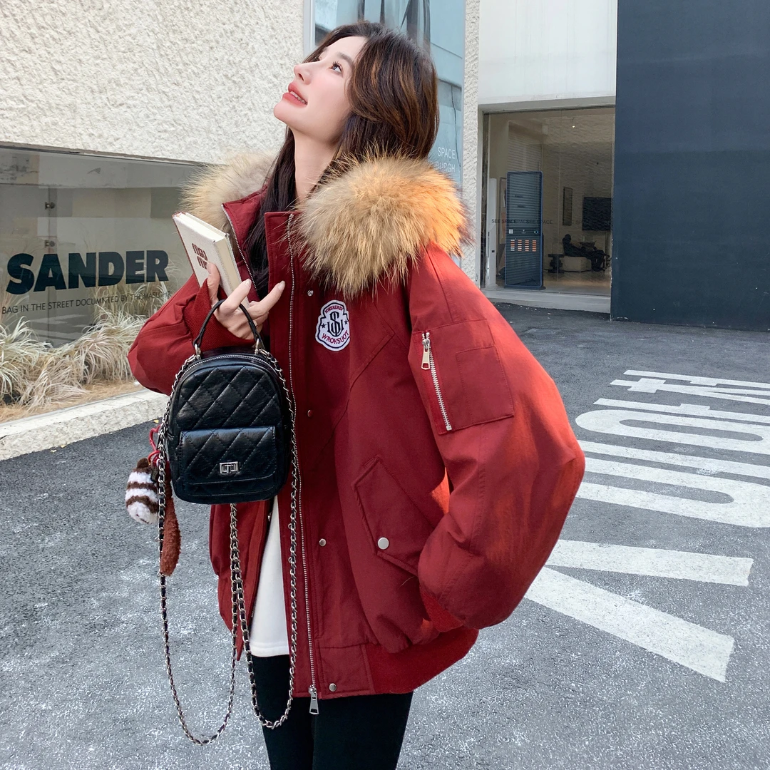 90白鸭绒工装派克羽绒服女2025冬新款韩系学院风加厚保暖休闲外套