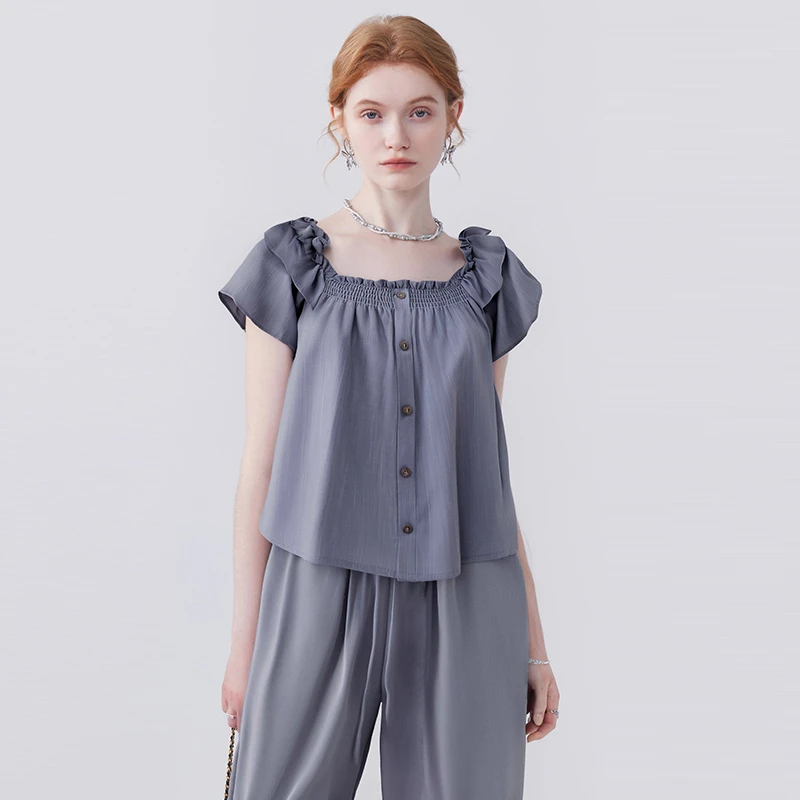 甜美设计感小众别致短款小个子花边短袖衬衫女夏季新款