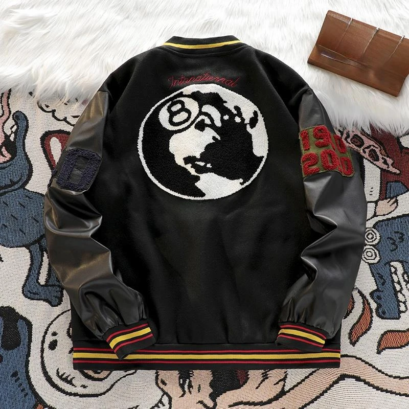 Pu皮夹克男士嘻哈美国覆古棒球制服春秋季新潮流小众宽松夫妇夹克