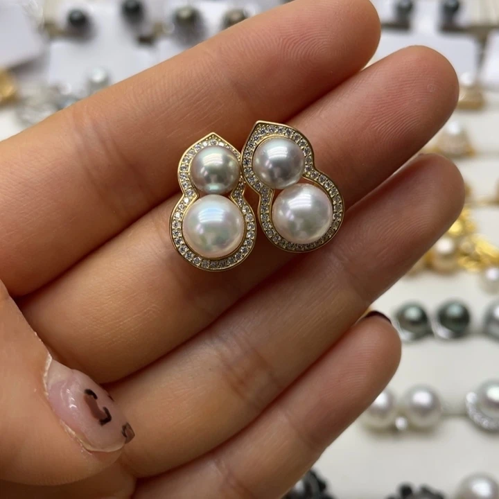 海水珍珠耳饰银S925镶嵌