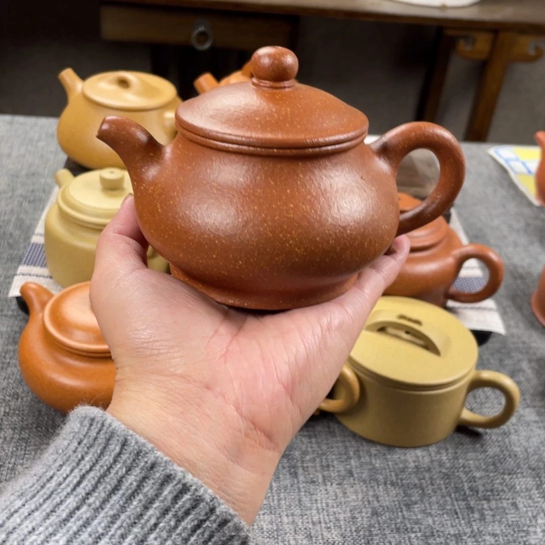 茶壶紫砂红降坡潘壶全手16目220手工泥