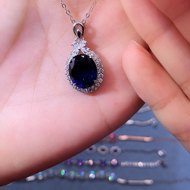 蓝宝石吊坠(赠链)银S925镶嵌
